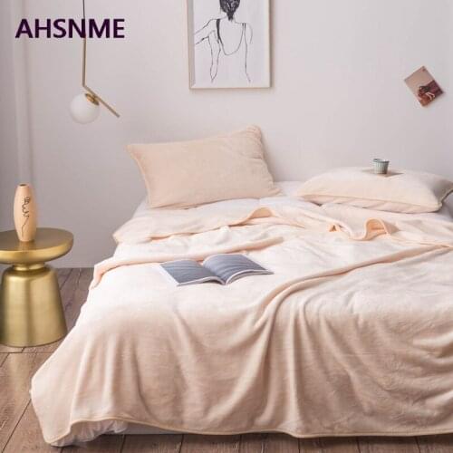 AHSNME Beige Thick Coral Blanket Solid Color Mink Velvet Blanket Sofa Mat Travel Outdoor Aircraft Insulation Solid Color Blanket
