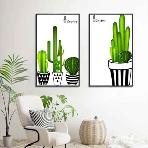 Watercolor Potted Cactus Nordic Canvas Painting Posters And Prints Scandinavian Decor Wall Pictures For Living Room Poster