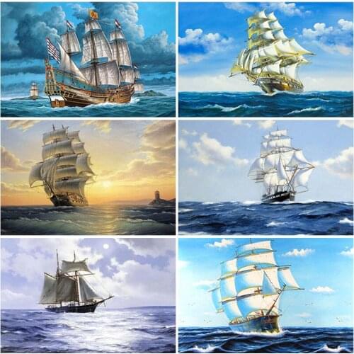 DIY Sailboat 5D Diamond Painting Full Square Drill Mosaic Ship Diamond Embroidery Cross Stitch Manual Wall Art Gift Home Decor