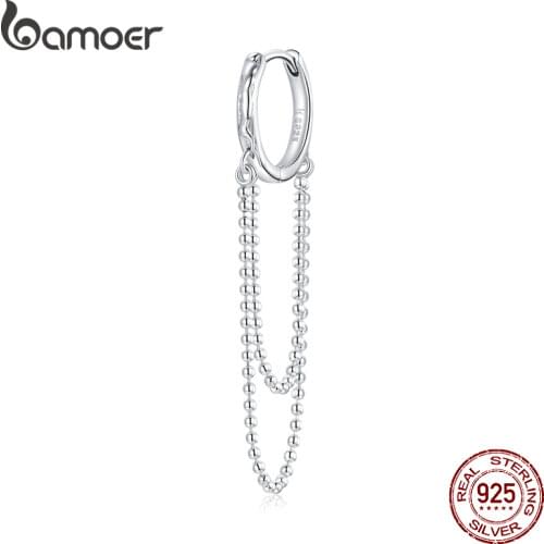 Bameor 1PC Pearl Chain Ear Buckle 100% 925 Sterling Silver Simple Geometric Earrings for Girl Party Fashion jewelry SCE1121