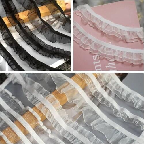 White Gauze Embroidered Elastic Ruffled Lace Cord Clothing Collar Cuffs Lace Edging Trim Decor DIY Dress Sewing Splice Supply