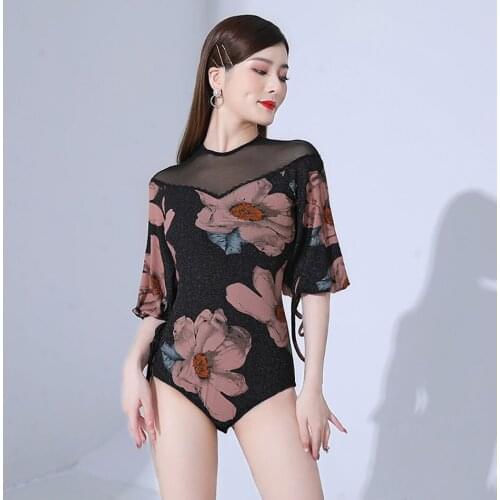 L21145 Latin Dance Bodysuit Women Floral Patchwork Design Latin Dance Tops for Modern Ballroom Dancing Performamnce