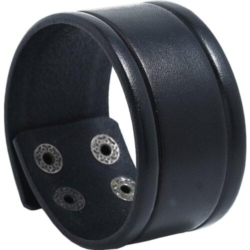 Black Brown Genuine Leather Wide Leather Cuff Bangle Punk Men Wristband Bracelet Jewelry Fashion Gift Male 23x3.7cm
