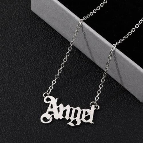Punk Simple Letter "Angel" Pendant Clavicle Chain Necklace Fashion Trend Party Jewelry Accessories Friendship Gift