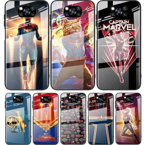 Tempered Glass Cover Luxury Avengers Captain Marvel For Xiaomi POCO F3 F2 X3 NFC X2 M2 Pro Shockproof Shell Phone Case