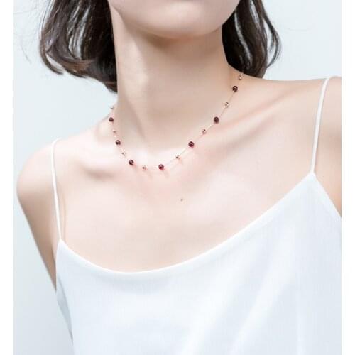 Colusiwei Natural Garnet Choker Necklace for Women 925 Sterling Silver Fine Jewelry Charms Necklaces Rose Gold Color Jewelry