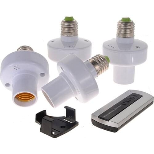 4pcs/lot Wireless Remote Control Light Lamp Bulb Holder Cap Socket Switch for E27 bulb with 4 in 1 Remote Controller