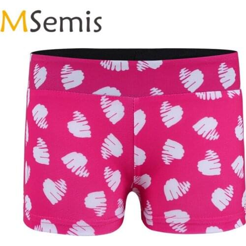 Kids Girls Dance Shorts Gymnastics Leotard Ballet Wide Elastic Waistband Printed Activewear Bottoms for Sports Workout Gymnastic