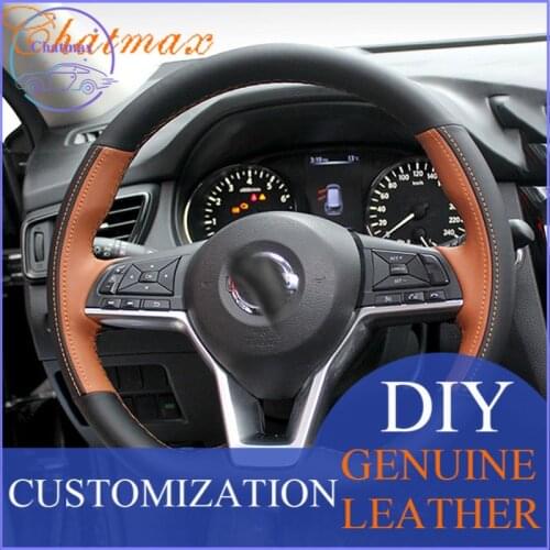 For Nissan X-trail 2018 New X-trail Customize Hand Sewing Car Steering Wheel Cover Black Brown Leather