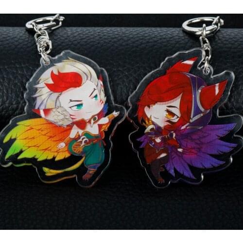 Dongsheng Cute Cartoon Game League of Legends Keychain LOL Acrylic Figure XAYAH RAKAN Bag Pendant Car Key Charm Porte Clef