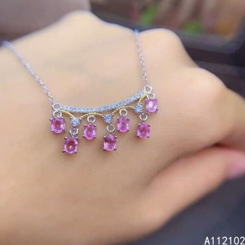 KJJEAXCMY fine Jewelry 925 Sterling Silver Natural pink sapphire Girl trendy Pendant Necklace chain Support Test Chinese style