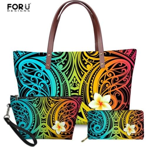 FORUDESIG Female Top-Handle Bag Set Hawaii Kanaka Maoli Polynesian Flower Print Handbag Shoulder Bag for Women PU Leather Purse