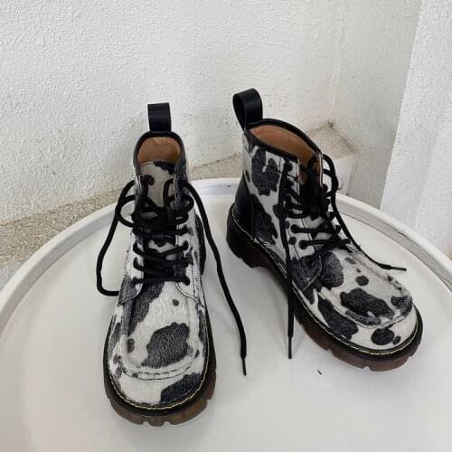 Korean style2020autumn and winter British style new cow plus cashmere Martin boots retro knight boots thick-soled mid-tube boots