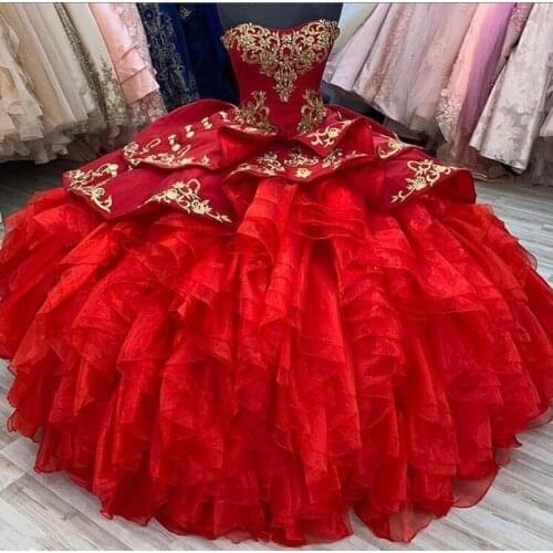 Red Sweet 16 Party Quinceanera Dresses 2020 Lace Applique Beaded Ball Gown Prom Gowns Custom Made