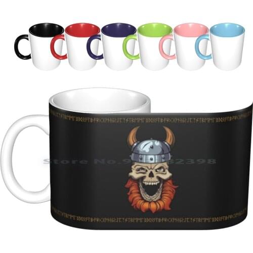 Cool Epic Viking Skull With Beard And Runes Ceramic Mugs Coffee Cups Milk Tea Mug Viking North Nordic Skull Helmet Beard Red