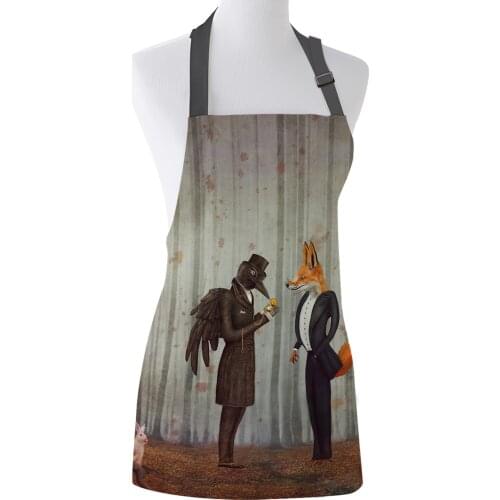 Kitchen Apron Crow Fox Fairy Tale Adjustable BBQ Bib Canvas Aprons For Women Cooking Baking Restaurant Kids Apron Pinafore