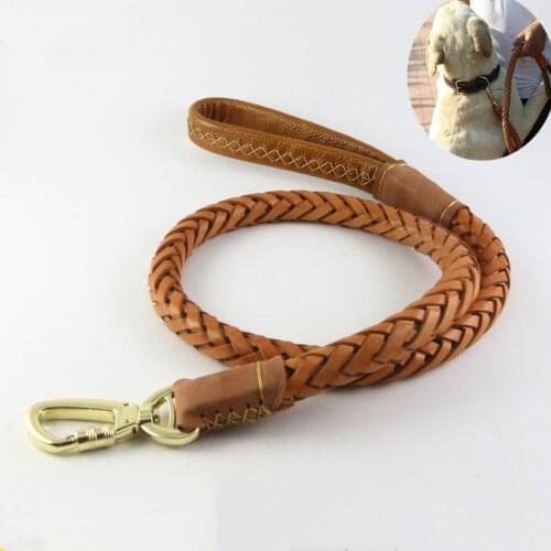 Rolled Leather Dog Leash For Small Medium Dogs Braided Leather Puppy Cat Pet Walking Leash Leads Brown Color 1.1M Long