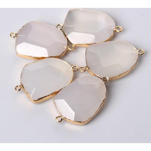 Trendy Hot 1pc Natural Raw White Agates Slice Irregular Stone Connector Pendant Charm For Jewelry Making Bracelet Wholesale Gift