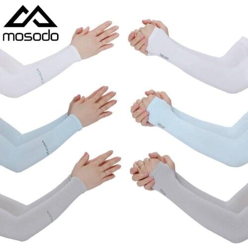 Mosodo 1 Pair Summer Anti Eltraviolet Ice Sleeve Driving Sunscreen Gloves Women Ice Silk Sleeve Men Arm Sleeve