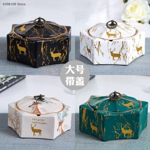 Marble Ceramic Ashtray Nordic Light Luxury Large Ashtray with Lid Creative Living Room Personality Trend Portable Ashtray