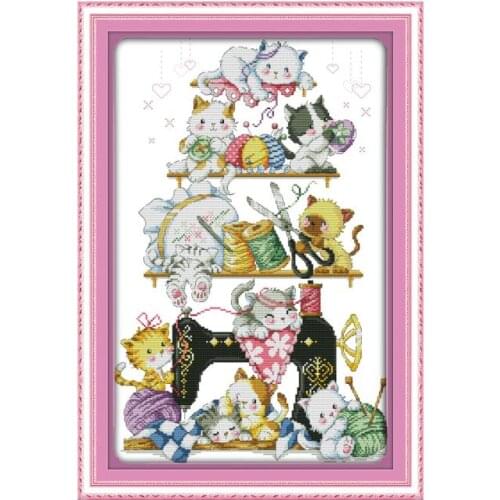 The kitten beside the sewing machine (2) cross stitch kit print canvas sew cross-stitching embroidery DIY handmade needlework