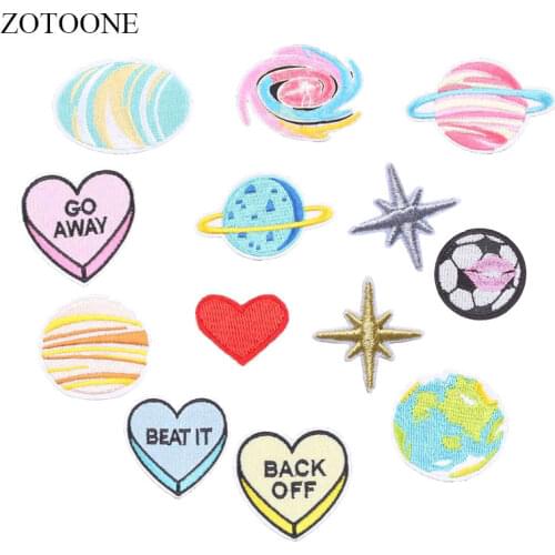 ZOTOONE Planet Patches Heart Stickers Diy Patch Iron on Clothes Heat Transfer Applique Embroidered Applications Cloth Fabric G