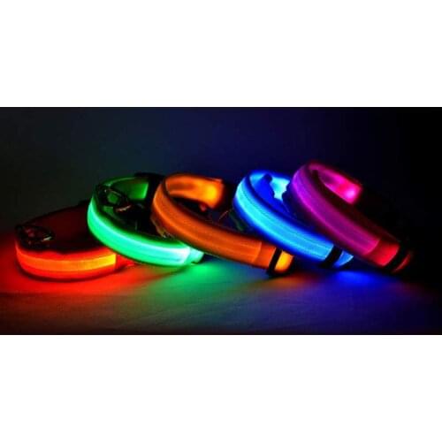 Nylon Led Pet Dog Luminous Collar Night Safety Flashing Glow In Dark Dog Cat Leash Adjustable Pet Supplies Accessories 7 Colors