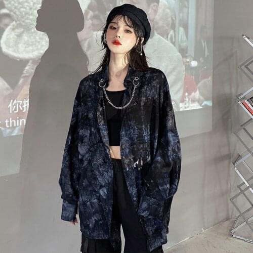 GOOHOJIO 2021 New Fashion Autumn Cool Womens Tops Casual Chic Long Sleeve Shirt Women Vintage Loose Plus Size Clothes for Woman