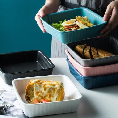 Nordic Dinner Plates Ceramic Cheese Salad Plate Stripes Household Microwave Bakeware Baking Cheese Striped Square Tableware