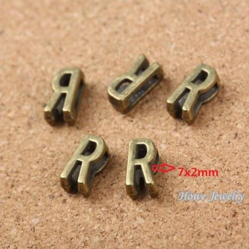 Wholesale 130 pcs Vintage Charms Letter R Antique bronze Fit Leather leather slide rope bracelet jewelry production 10080