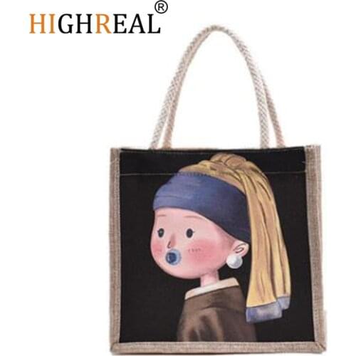 HIGHREAL Originality Design Shopping Bag Chinese Style Handbag Cartoon Print Women Travel Canvas Bags Cute Book Bags For Girls