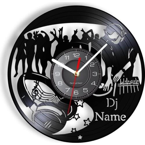 Personalized DJ Name Vinyl Record Wall Clock DJ Zone Music Disco Bar Artwork Rock and Roll Decor Custome Pub Club Hanging Watch