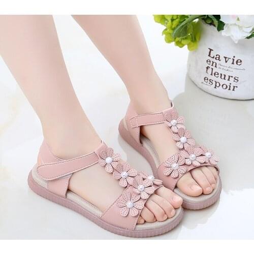 Girls Sandals Summer Hot Children Girls Beach Sandal Kids Shoes Children Open Toe Princess Shoes Soft Leather STQ028