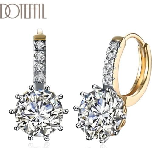 DOTEFFIL 925 Sterling Silver 18K Gold Diamond AAA Zircon Earrings For Women Jewelry Fashion Wedding Engagement Party Gift