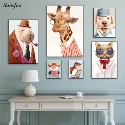 Sunsfun Deer Dog Cat Hippo Mr Kid Animals Prints Poster Safari Animal Picture Canvas Painting Chils Room Nursery Wall Decor