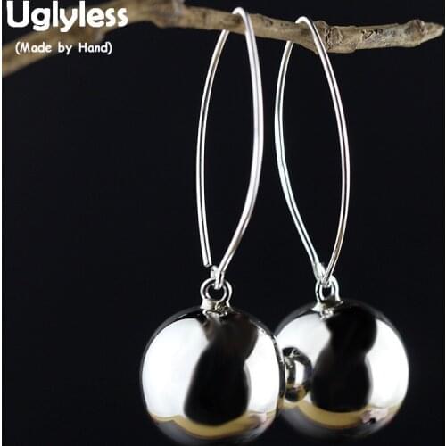 Uglyless 12-24MM Glossy Silver Ball Earrings for Women Real 925 Sterling Silver Brincos Bijoux Simple Fashion Fine Jewelry E1441