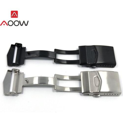 316L Stainless Steel Watch Clasp 22mm Folding Buckle Metal Double Press Clasp Watch Repair Accessories Silver Black