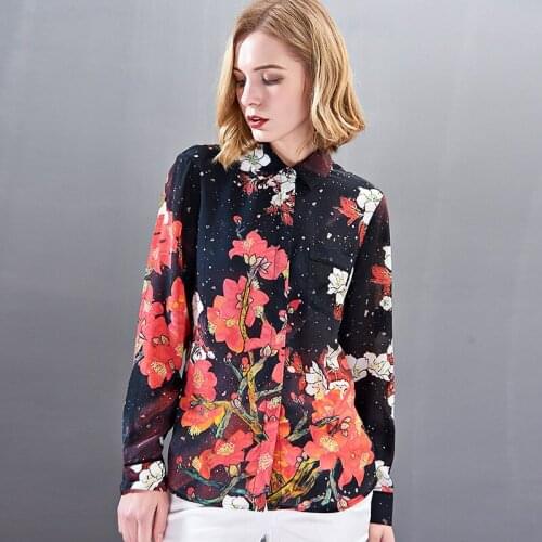 Womens Blouses and Tops Silk black red Floral printed Office Formal Casual Shirts Plus Large Size Spring Summer Sexy Haut Femme
