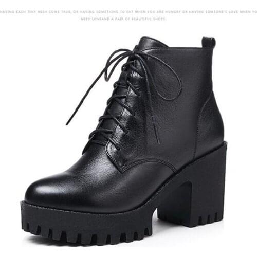 2019 New Autumn Single Women Boots Thick Bottom Non-slip High Heeled Boots Warm Plush Wool Boots Winter Snow Boots Martin Boots