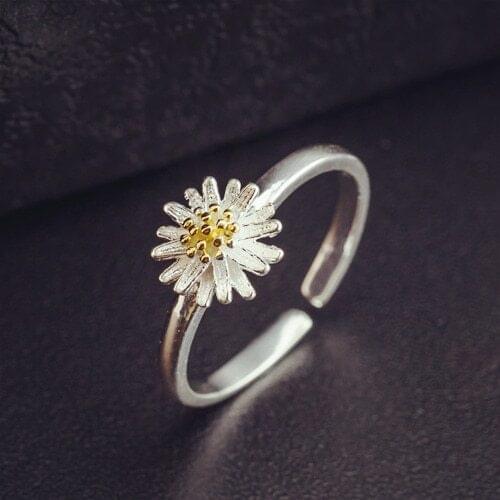 925 Sterling Silver Imperial Sunflower Open Rings For Women Hypoallergenic Fashion Girl Sterling-silver-jewelry