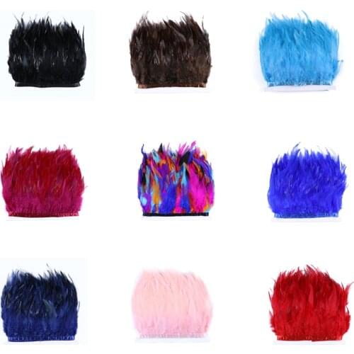 1 meter Dyed Rooster Saddle Feathers Trim 8-12cm Clothing Dress Ribbon Sewing feathers Decoration for crafts Wholesale
