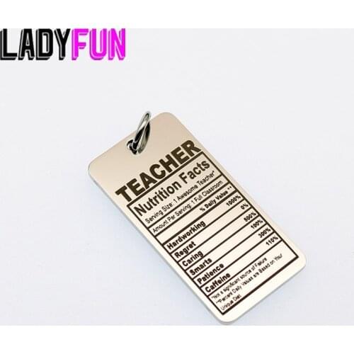 TEACHER Nutritional Facts Charm Stainless Steel Charms Teachers Gifts Pendant Charms High Polish Mirror Surface Pendant 10pcs