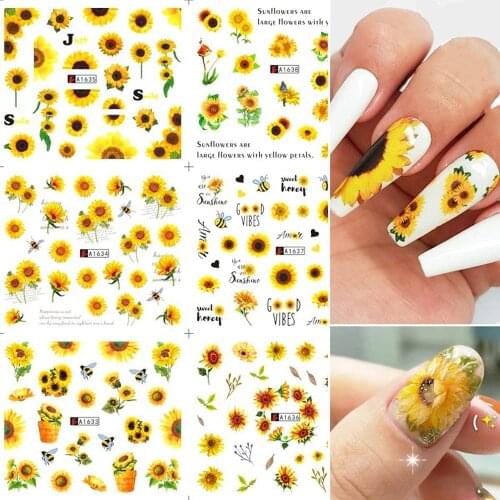 12pcs Sunflower Design Nail Art Sticker Water Transfer Decals Floral Flower Nail Art Transfer For Women Girl Nail Manicure Decor