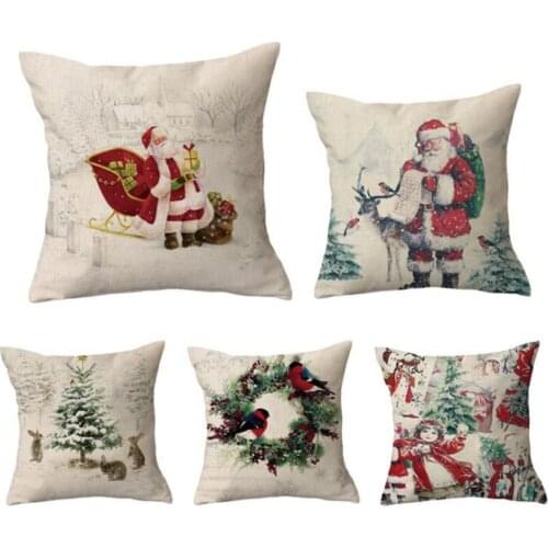 2pcs/set Flax Pillowcase Christmas Santa Claus Snowman Pattern Cushion Cover Pillow Case for Car Sofa Chair Decor Home Textile