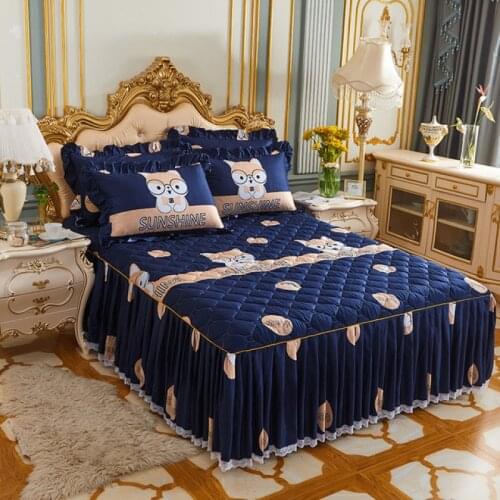 3pcs Home Textile Bedcover Thickened Polyester Cotton Bedspread Bed Skirts Flowers Printed For Queen King Size With Pillowcase