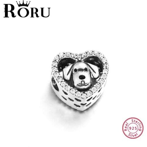 925 Sterling Silver Bracelet Bead Charm Love Heart Shaped Puppy Pet Dog Shape Luck Ladies Beads for Jewelry Making