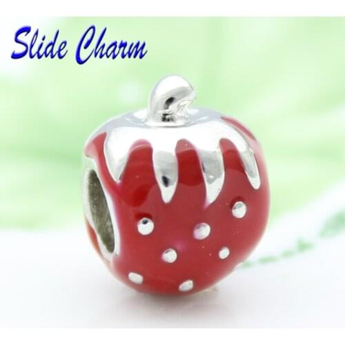 Free shipping European Delicate red strawberry shape charm beads fit Pandora bracelet beads for jewelry making