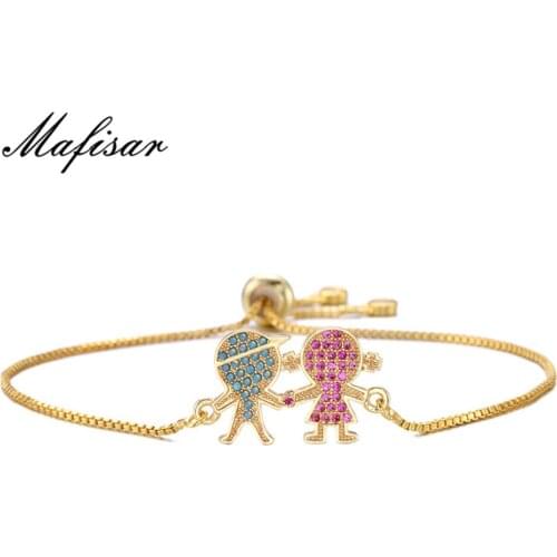 Mafisar Trendy Gold Color Cute Boy & Girl Charm Bracelets Micro Pave Clear Cubic Zirconia Female Party Jewelry Dropship