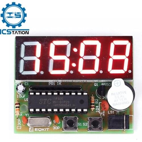 C51 4 Bits Electronic Clock DIY Kit Digital Tube LED Display Clock Suite with Buzzer Electronic Components Welding Practice 3-6V