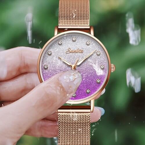 Sunkta New Creative Women Watches Luxury Rosegold Quartz Ladies Watches Relogio Feminino Mesh Band Wristwatches Reloj Mujer